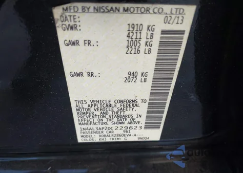2013 Nissan Altima 2.5 S from USA, damaged, VIN 1N4AL3AP2DC229623